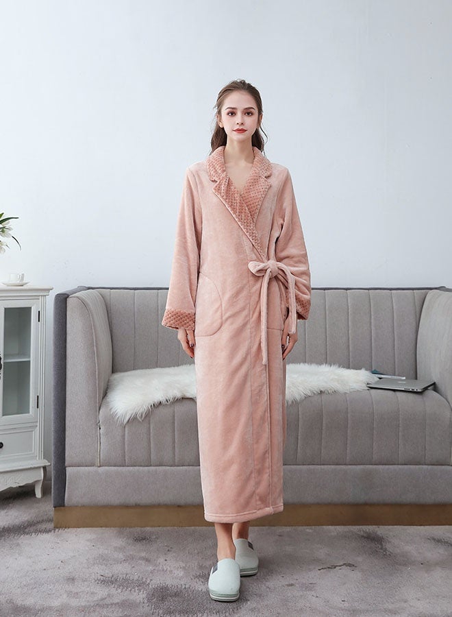 Hanayo Bath Robes Bathrobes Coat For Women & Men V Neck Long Sleeve Sleepwear Warm Unisex Couple Bathrobe Perfect for Everyday Use(Apricot,XL) - Image 2