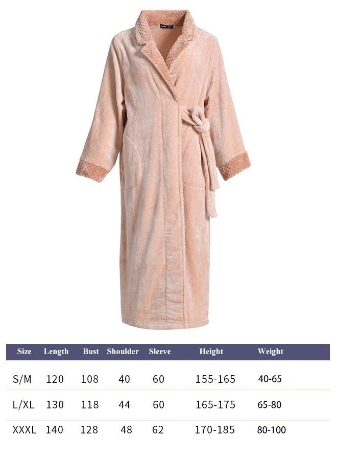 Hanayo Bath Robes Bathrobes Coat For Women & Men V Neck Long Sleeve Sleepwear Warm Unisex Couple Bathrobe Perfect for Everyday Use(Apricot,XL) - Image 5