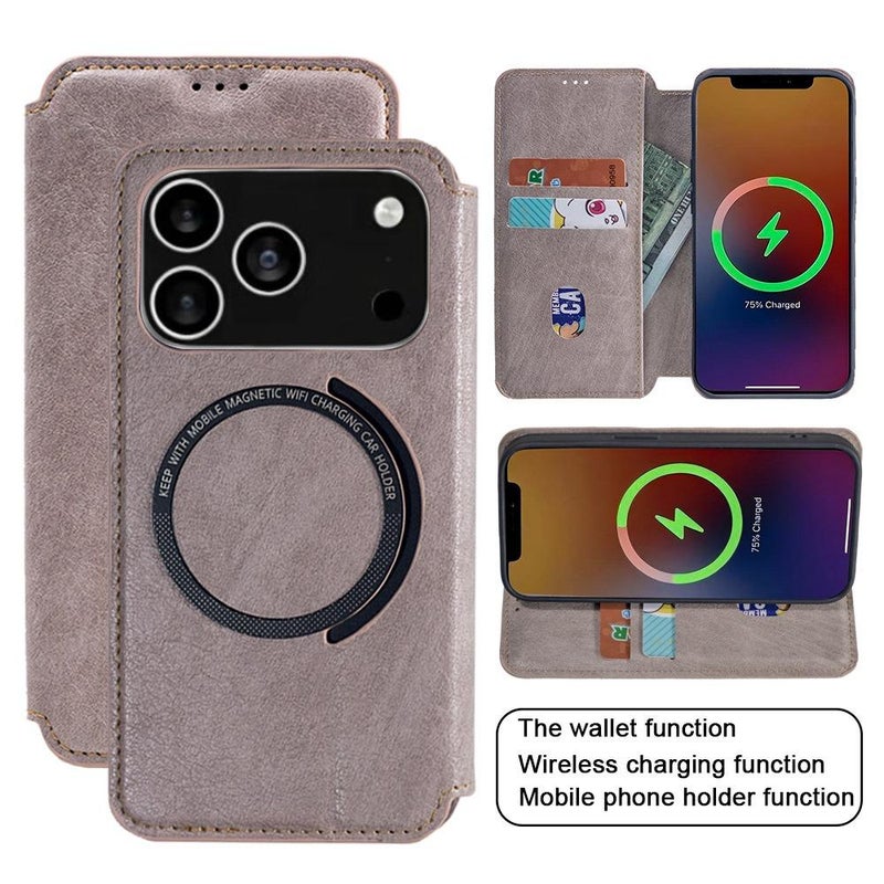 erorex For Iphone 17 Pro Max Flip Card Slot Magsafe Leather Phone Case(Black) - Image 4