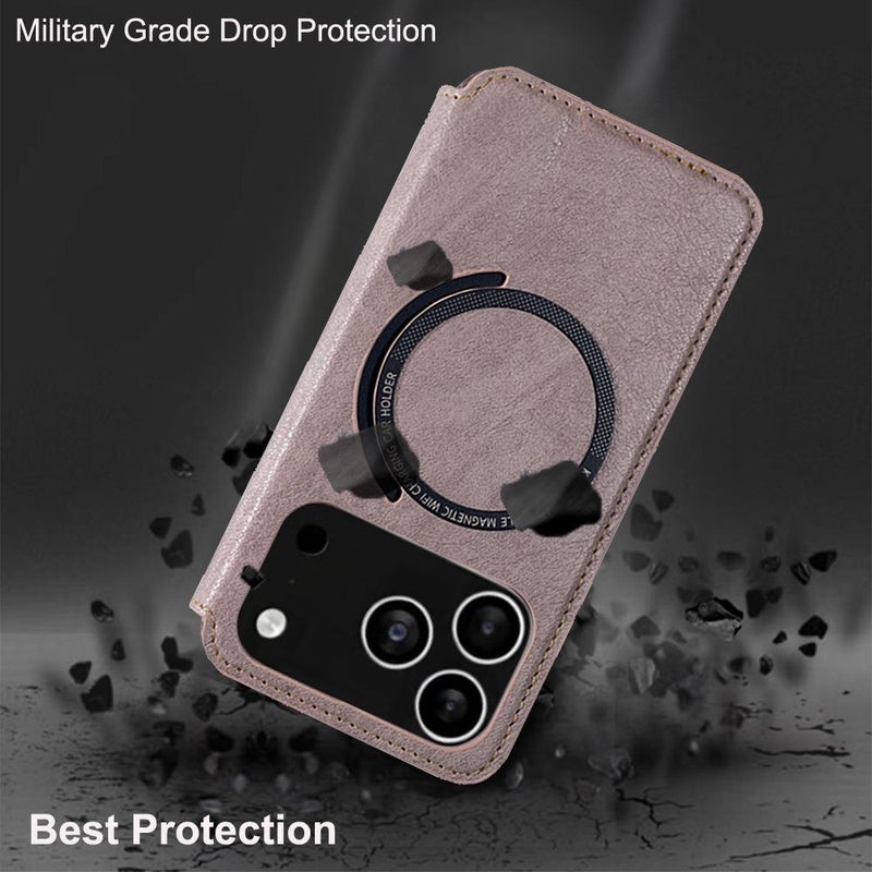 erorex For Iphone 17 Pro Max Flip Card Slot Magsafe Leather Phone Case(Black) - Image 3