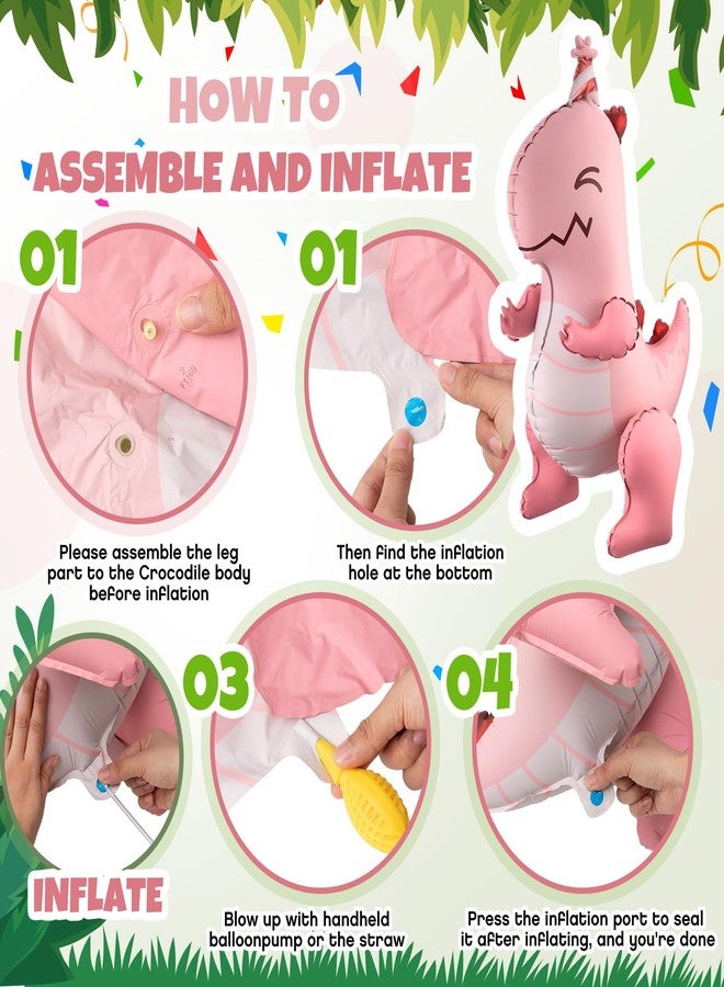 Arrowbash 2 Pcs 4d Pink Dinosaur Balloons Inflatable Matte Dinosaur T Rex Foil Balloons for Dino Themed Birthday Party Decoration Baby Shower Gender Reveal Decorations Favors - Image 3