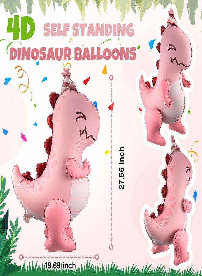 Arrowbash 2 Pcs 4d Pink Dinosaur Balloons Inflatable Matte Dinosaur T Rex Foil Balloons for Dino Themed Birthday Party Decoration Baby Shower Gender Reveal Decorations Favors - Image 2