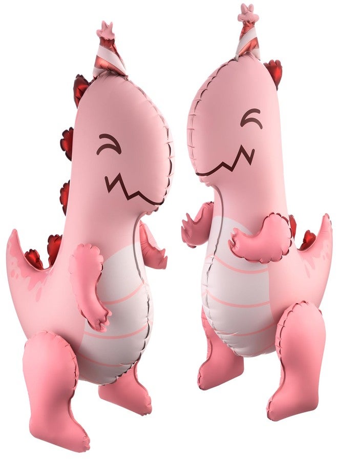 Arrowbash 2 Pcs 4d Pink Dinosaur Balloons Inflatable Matte Dinosaur T Rex Foil Balloons for Dino Themed Birthday Party Decoration Baby Shower Gender Reveal Decorations Favors - Image 1