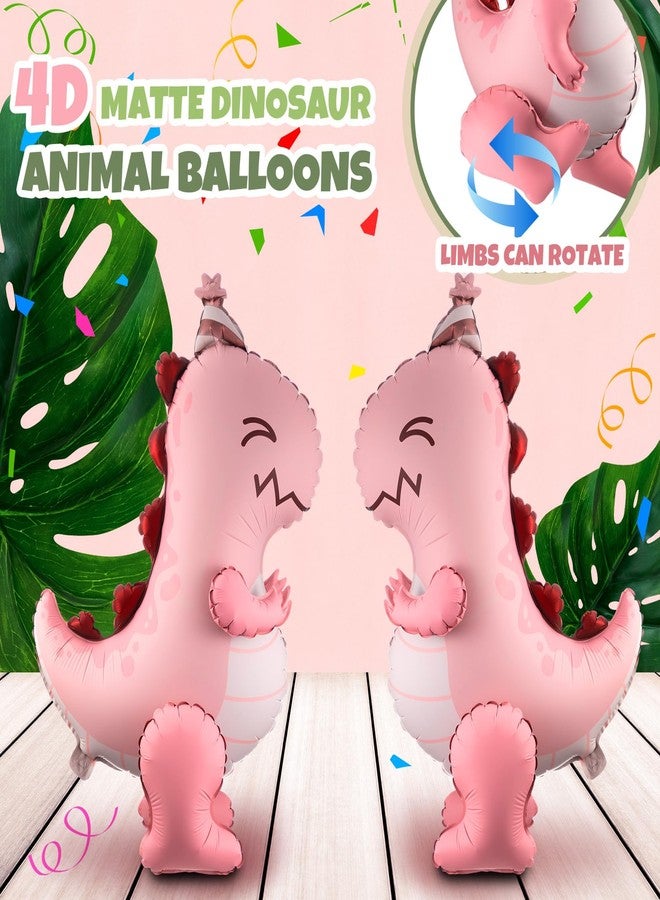 Arrowbash 2 Pcs 4d Pink Dinosaur Balloons Inflatable Matte Dinosaur T Rex Foil Balloons for Dino Themed Birthday Party Decoration Baby Shower Gender Reveal Decorations Favors - Image 4