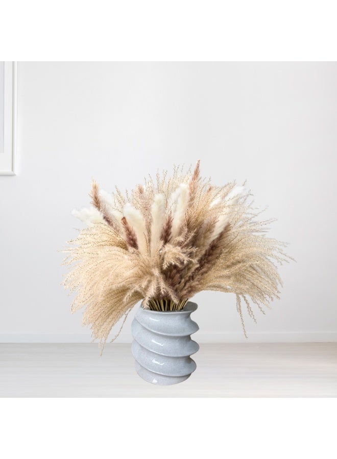 MirageBotanics Natural Dried Pampas Grass Bouquet 60Pcs: Brown Gray White Reed Pampas with Vase,Dry Plants Dry Flowers Arrangements Decorations for Home Room Office Party Decor - Image 1