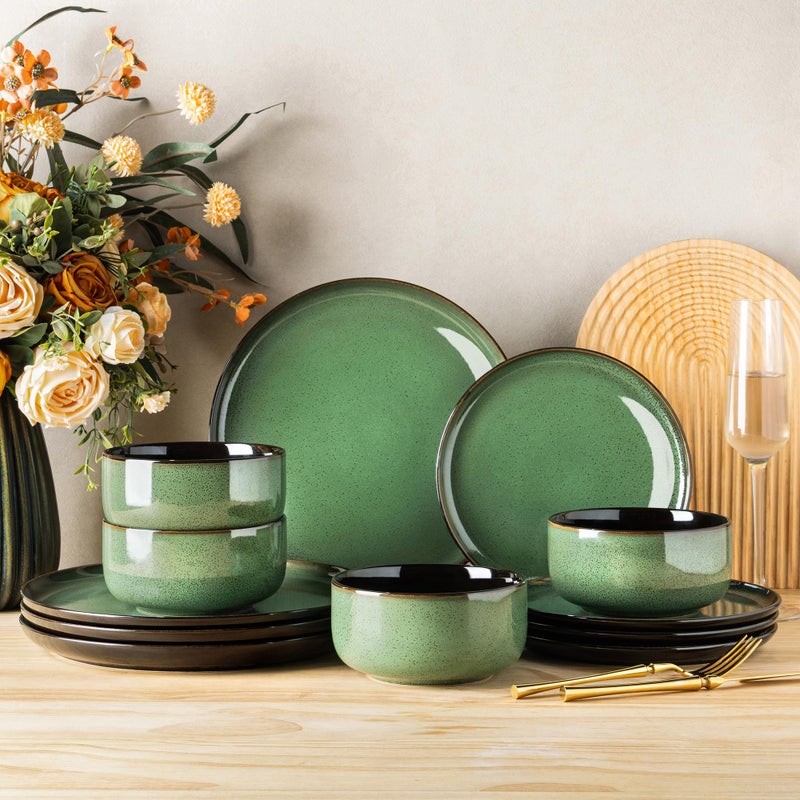 LERATIO Ceramic Dinnerware Sets for 4,Porcelain Plates and Bowls Sets,Handmade Reactive Glaze Dishes Set,Oven&Dishwasher & Microwave Safe,Service for 4 - Image 1