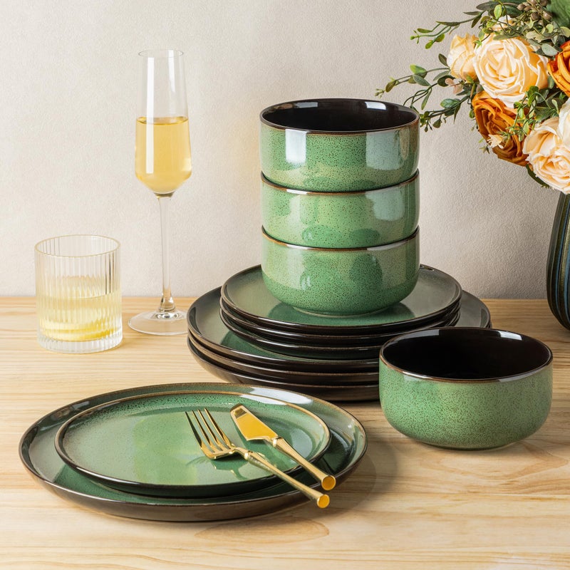 LERATIO Ceramic Dinnerware Sets for 4,Porcelain Plates and Bowls Sets,Handmade Reactive Glaze Dishes Set,Oven&Dishwasher & Microwave Safe,Service for 4 - Image 4