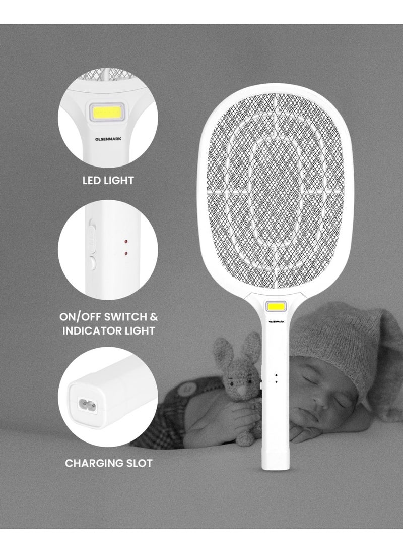 Olsenmark - Olsenmark Electric Mosquito Swatter OMBK1871, Rechargeable Insect killer, Long Life Battery Mosquito bat and High Power, AC Charging, 120 Hours Use, Insect Bat, Handheld bug zapper - Image 1