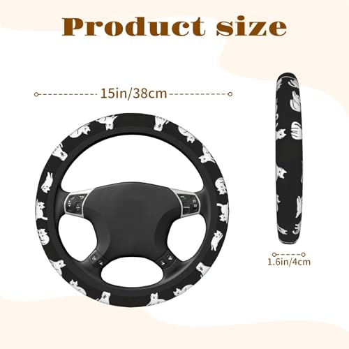 KWSAAHU Steering Wheel Cover Accessories Neoprene Cover, Breathable Non-Slip Easy to Install Suitable for Women Men, 14.5-15.5 Inch for Car SUV Van Truck Universal - Lazy Kitten - Image 2