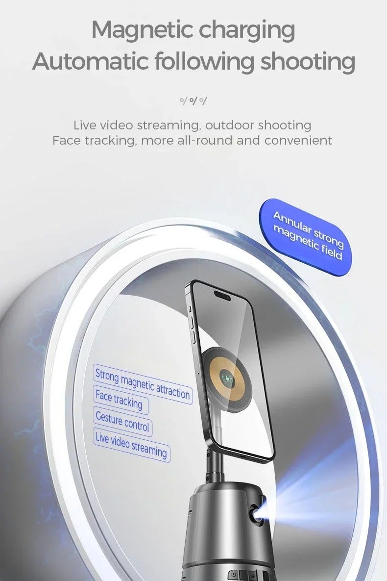 Shopit Automatic Face Tracking Phone Holder, Magnetic Horizontal Stabilizer, 360 Rotation Selfie Stick, Ai Face Tracking Gimbal Tiktok Shooting Remote Control Phone Holder - Image 2