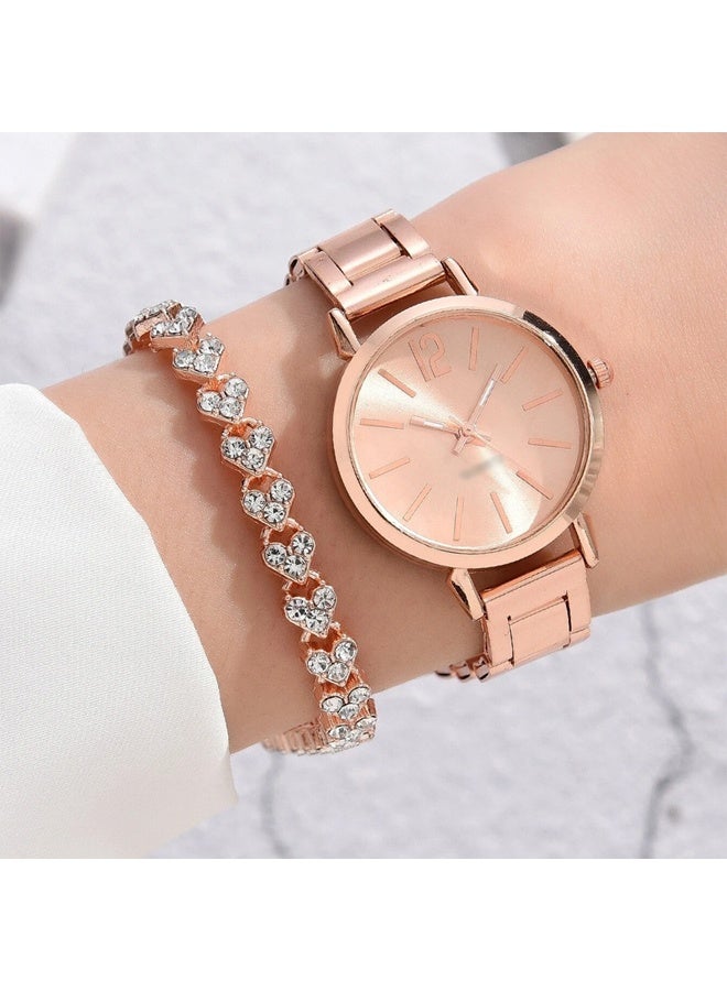 DUNISO 2Pcs Watch Bracelet Set Women's Elegant Business Watch Set Classic Alloy Strap Ladies Watch with Rhinestone Encrusted Bracelet for Lady Female Girls Minimalist Slim Thin Casual Dress Quartz Wrist Watches - Image 2