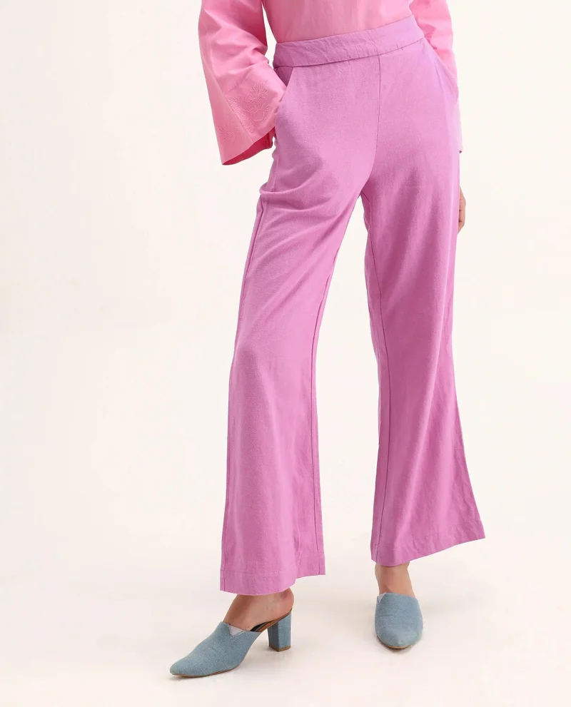 Rareism Women's Mid-Rise Linen Blend Trouser