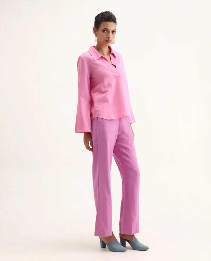 Rareism Women's Mid-Rise Linen Blend Trouser