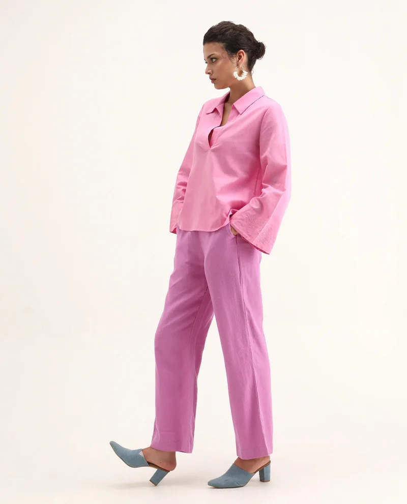 Rareism Women's Mid-Rise Linen Blend Trouser