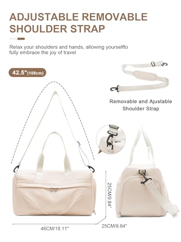 livbote Gym Bag for Women Men with Shoe Compartment, Sport Duffel Bag, Waterproof Travel Weekender Overnight Carry on Bag for Yoga with Trolley Sleeve, Beige - Image 3