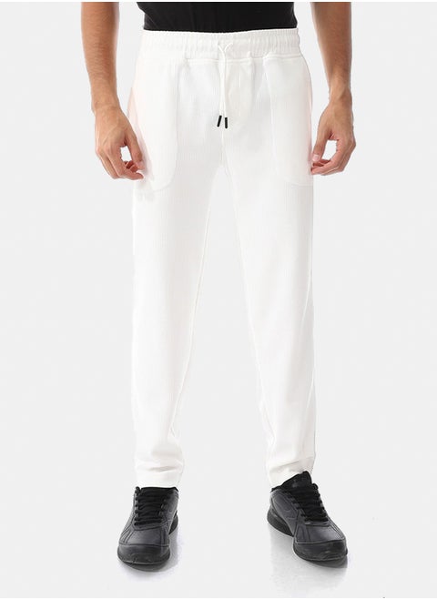 Ribbed Comfy Elastic White Joggers