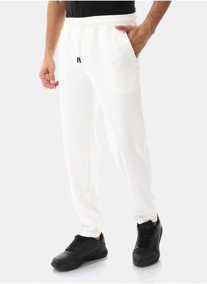 WHITE RABBIT - Ribbed Comfy Elastic White Joggers - Image 1