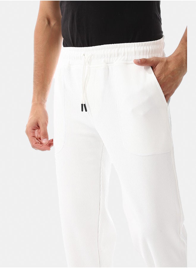 WHITE RABBIT - Ribbed Comfy Elastic White Joggers - Image 1