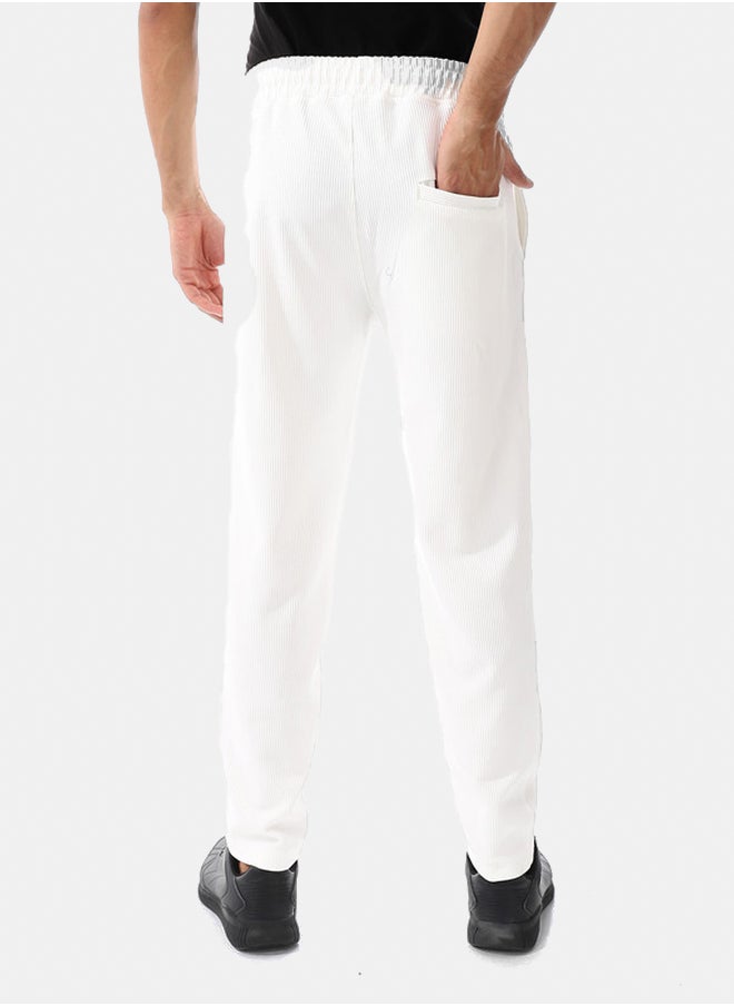 WHITE RABBIT - Ribbed Comfy Elastic White Joggers - Image 1