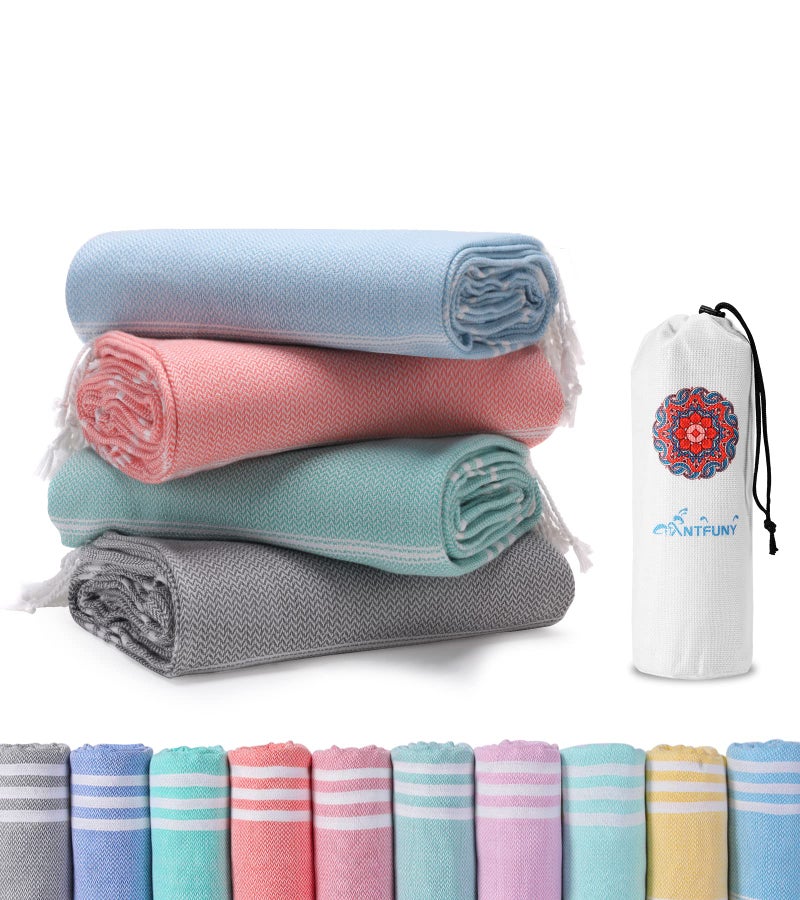 Antfuny 4 Packs Turkish Beach Towels Oversized Bath Pool Swim Towel Set Bulk Quick Dry Sand Free Extra Large Xl Big Blanket Adult Travel Essentials Cruise Accessories Must Have Clearance Vacation Stuff - Image 1