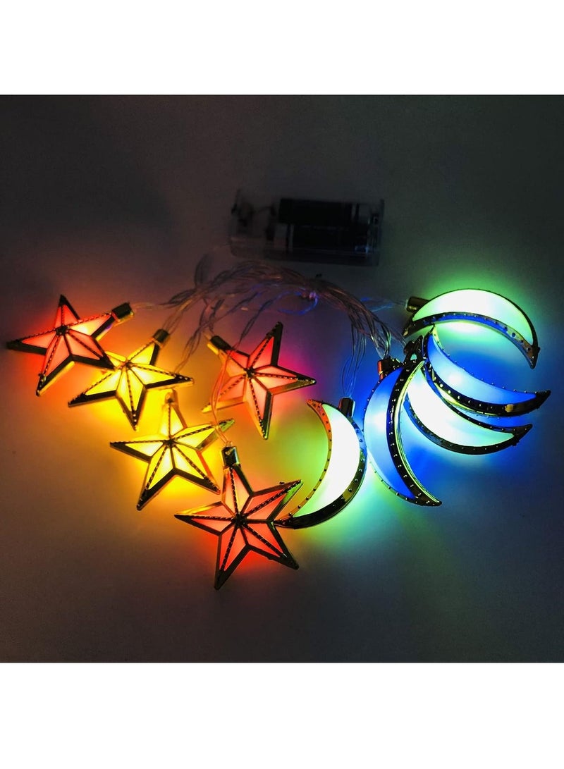 VUCATIN Mubarak Ramadan Eid String Light,9.84 Feet 20 LEDs Eid Al Adha Decorations String Lights Moon Star Lantern Lamp for Ramadan Indoor Outdoor Home Decoration Party Supplies,Battery Operated (A) - Image 1