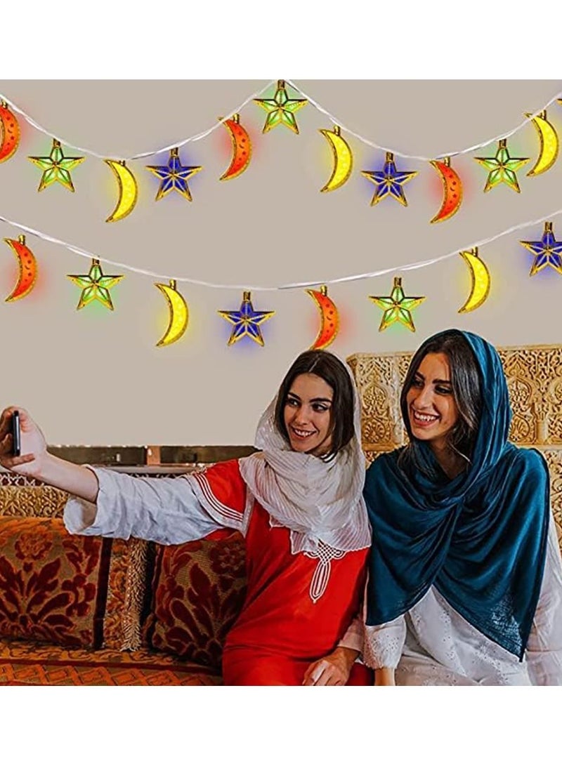 VUCATIN Mubarak Ramadan Eid String Light,9.84 Feet 20 LEDs Eid Al Adha Decorations String Lights Moon Star Lantern Lamp for Ramadan Indoor Outdoor Home Decoration Party Supplies,Battery Operated (A) - Image 4