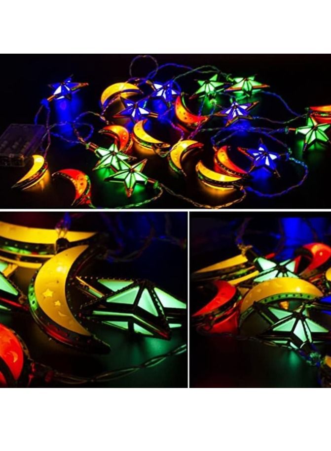 VUCATIN Mubarak Ramadan Eid String Light,9.84 Feet 20 LEDs Eid Al Adha Decorations String Lights Moon Star Lantern Lamp for Ramadan Indoor Outdoor Home Decoration Party Supplies,Battery Operated (A) - Image 3