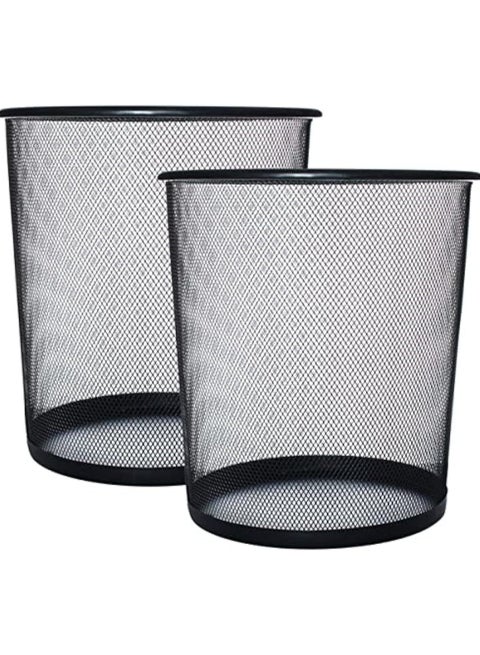 Generic 2 PCS Metal Mesh Wastebasket – Black Trash Bin for Office and Home – Durable Lightweight Design, Easy to Clean
