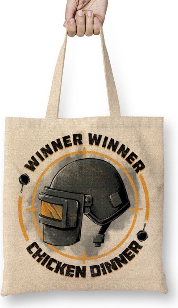 Baskı Dükkanı Print Shop Pubg Chicken Dinner Cloth Bag Long Handle 