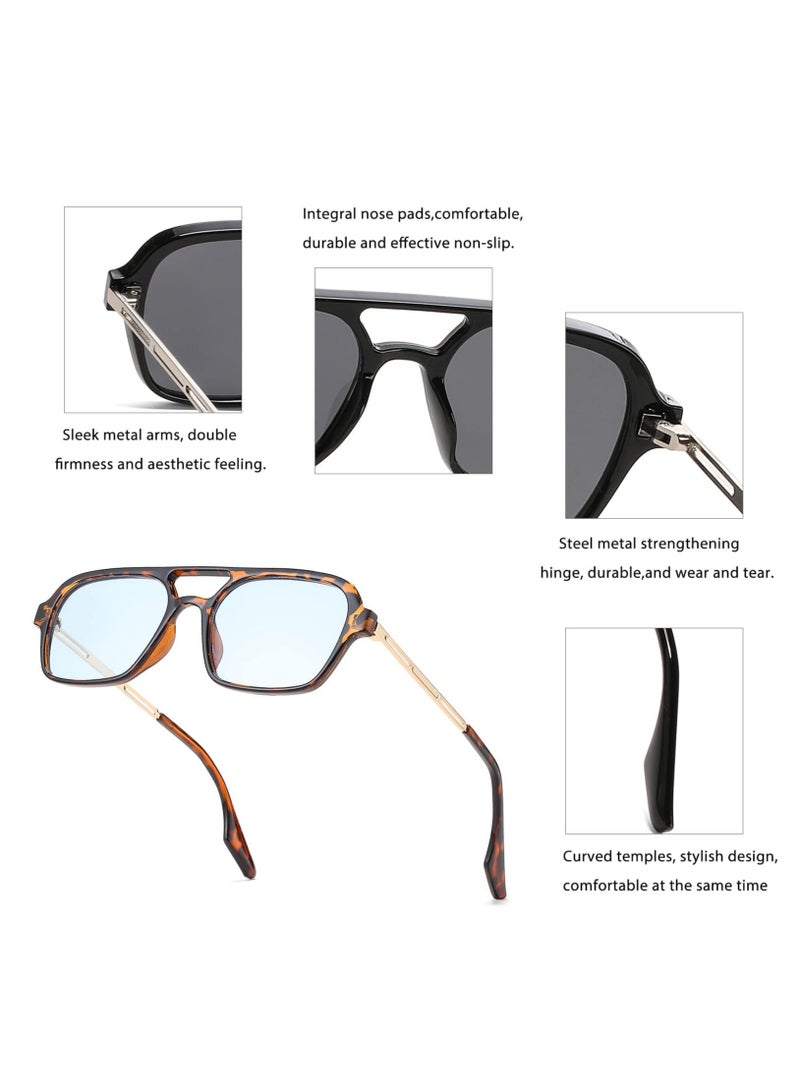 Excefore 3 Pc Vintage 70s Flat Aviator Sunglasses for Women Men, Retro Square Glasses UV400 Protection Shades - Image 5