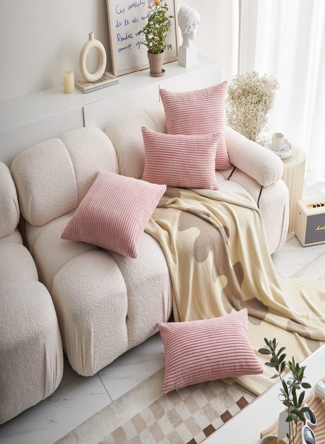 Demetex Pink Throw Pillows for Couch 24x24 Corduroy Pillow Covers Soft Large Striped Euro Pillow Sham for Women Girl Room Decorations, Set of 2, 24 x 24 inches, Pink - Image 2