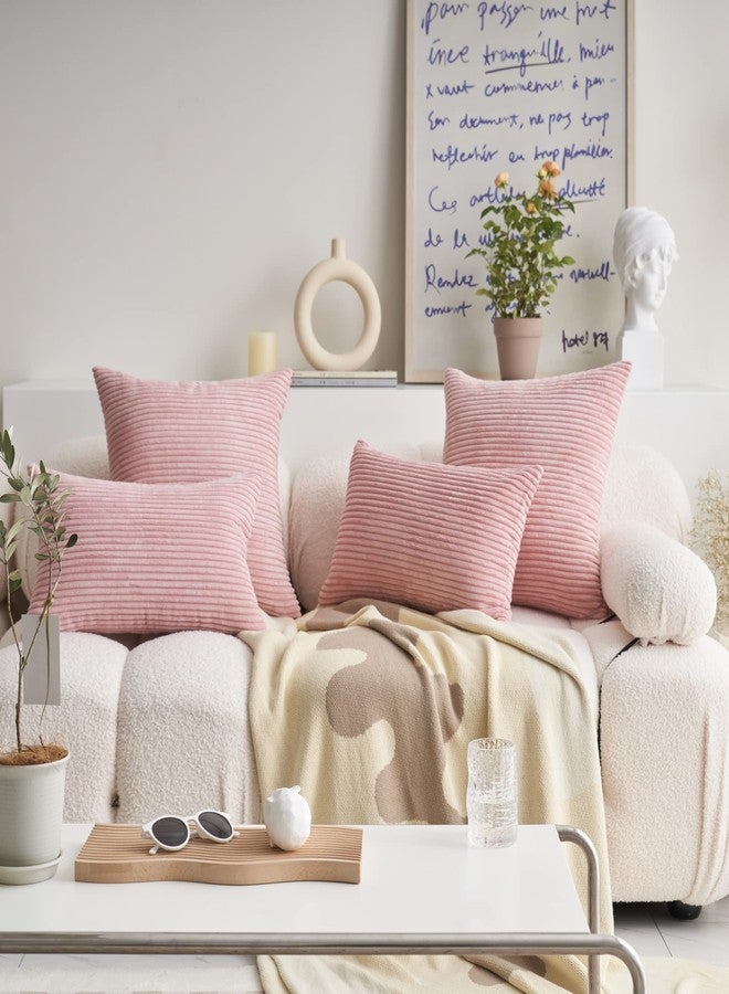 Demetex Pink Throw Pillows for Couch 24x24 Corduroy Pillow Covers Soft Large Striped Euro Pillow Sham for Women Girl Room Decorations, Set of 2, 24 x 24 inches, Pink - Image 5