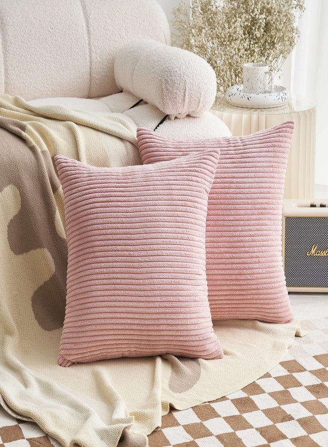 Demetex Pink Throw Pillows for Couch 24x24 Corduroy Pillow Covers Soft Large Striped Euro Pillow Sham for Women Girl Room Decorations, Set of 2, 24 x 24 inches, Pink - Image 1