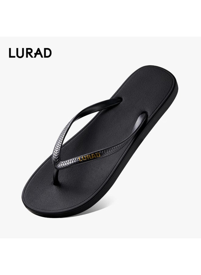 Lurad Women's Flat Heel Flip-flops, Durable Thong Sandals For Beach, Black, Size 35/36 - Image 1