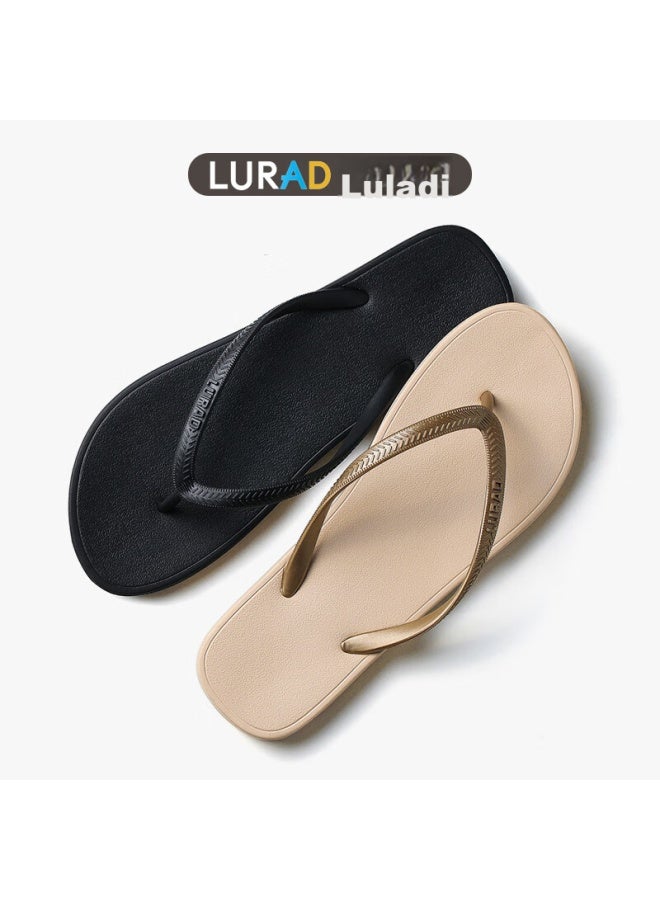 Lurad Women's Flat Heel Flip-flops, Durable Thong Sandals For Beach, Black, Size 35/36 - Image 2