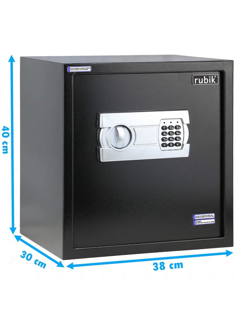 Rubik Large Safe Box for Home Office with Digital Keypad and Key Lock, Security Locker Protect Documents Cash Jewelry Passports (Size 40x38x30cm) Black  - Image 3