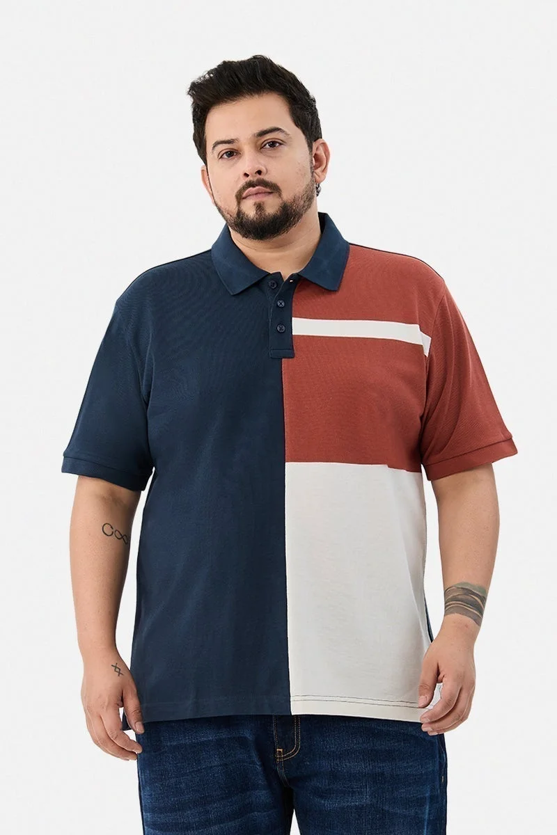 SNITCH Colour-block Plus Size Polo T-Shirt