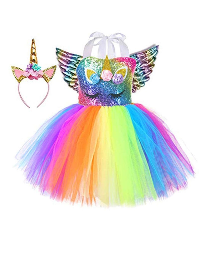 Loquat Tutu Dreams Unicorn Costume for Girls 7-8Y with Headband and Wings Designs Birthday Party Gifts XL - Image 1