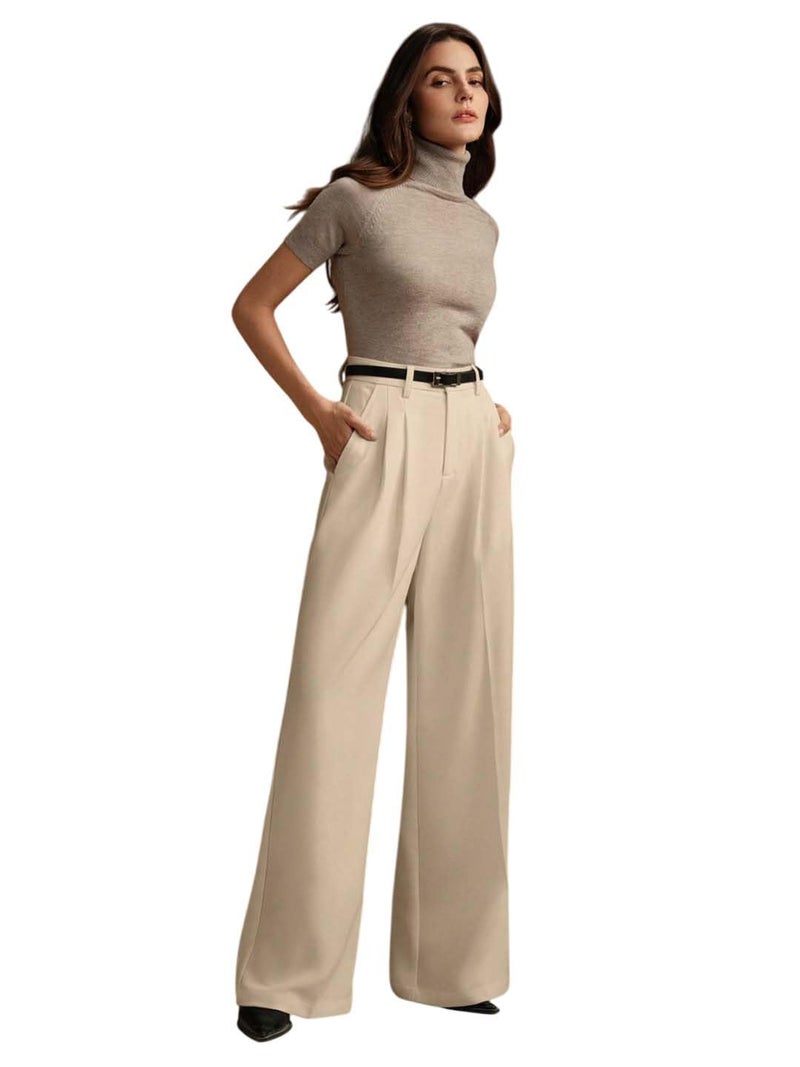 KOTTY Women's High Waist Straight Beige Pants for Office Wear (Beige,M)-KOTTYWOMENSPANT724M - Image 1