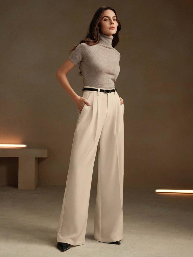 KOTTY Women's High Waist Straight Beige Pants for Office Wear (Beige,M)-KOTTYWOMENSPANT724M - Image 2