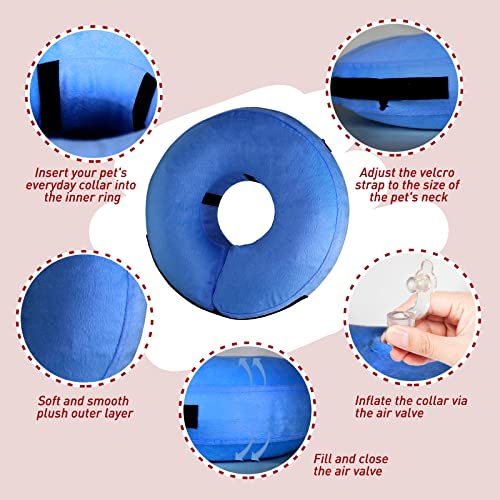 Tonqixope Inflatable Dog Cone Collar-Soft Protective Cone for Dogs After Surgery,Dog Donut Collar for Large Medium Small Dogs and Cats (Blue,Large) - Image 2