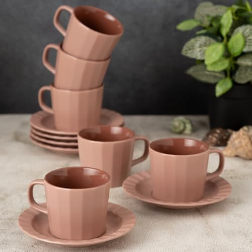 Clay Craft Fine Ceramic Armada Lilac Cups & Saucer, Set of 12, Cups for Tea & Coffee, Gift Set, Elegant Design for Home and Kitchen and Can Be Gifted to Your Loved Ones On Any Occassions - Image 1