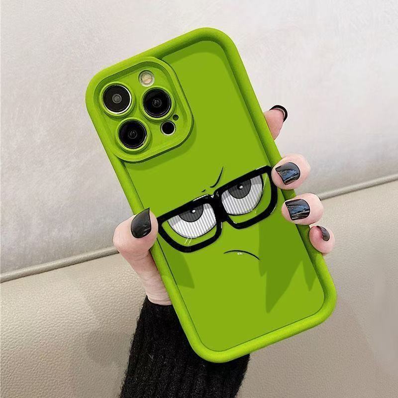 Apple iPhone 14 Pro Max Phone Case, TPU Shockproof, Creative Painted Funny Glasses Expression, Drop-Proof Soft Case (Green)