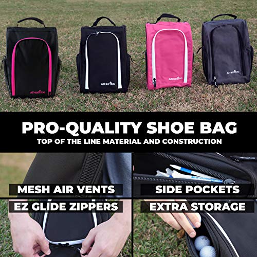 Athletico Golf Shoe Bag - Zippered Shoe Carrier Bags With Ventilation & Outside Pocket for Socks, Tees, etc. (Pink) - Image 2