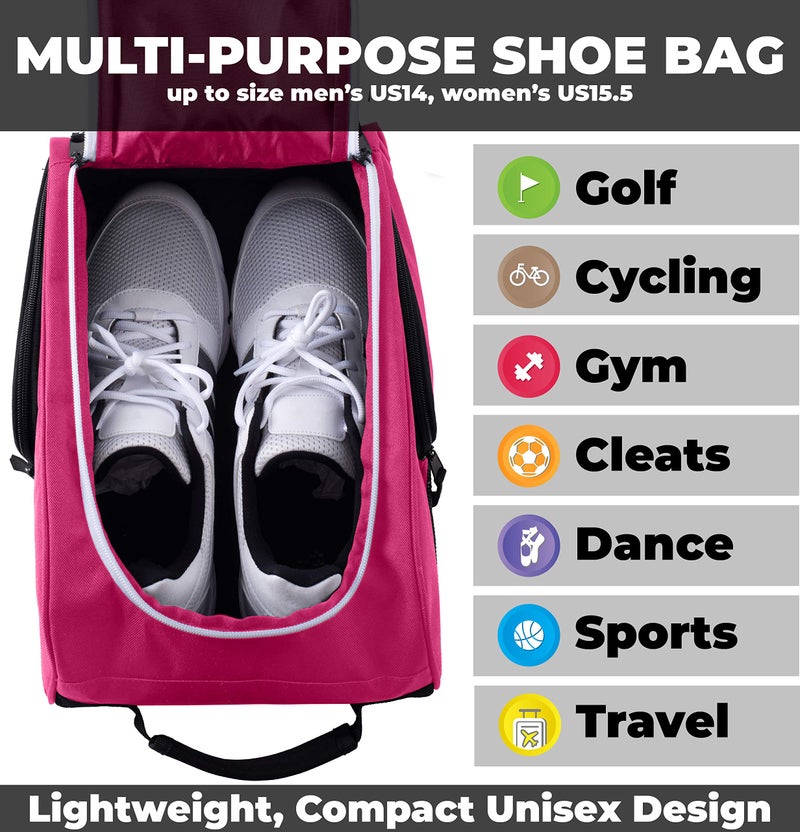 Athletico Golf Shoe Bag - Zippered Shoe Carrier Bags With Ventilation & Outside Pocket for Socks, Tees, etc. (Pink) - Image 3