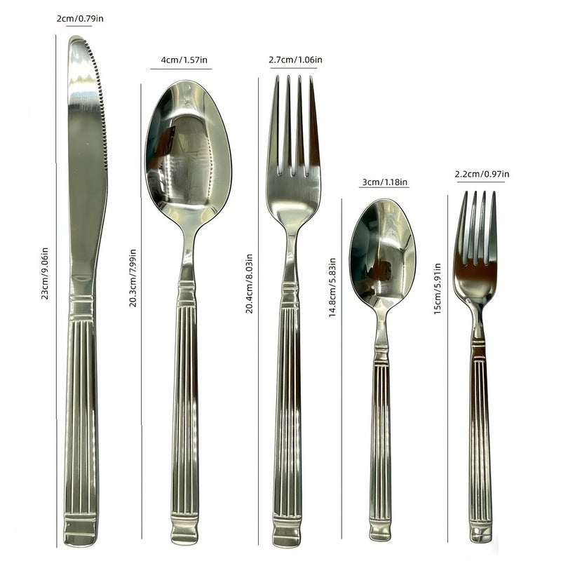 20pcs Silvery Stainless Steel Flatware Set Forks Spoons Knives And Plates Modern Dining Set For 4 - Image 2
