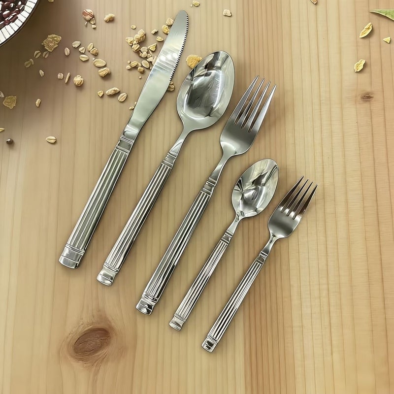 20pcs Silvery Stainless Steel Flatware Set Forks Spoons Knives And Plates Modern Dining Set For 4 - Image 1
