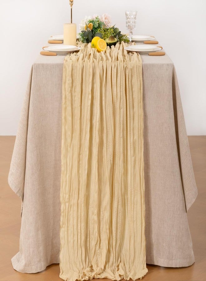 MLMW Summer Champagne Gold Cheesecloth Table Runner Boho Rustic Cheese Cloth Table Runner 120 inches Long 6pcs Dinner Runner for Wedding Baby Brial Shower Birthday Party Party Home Decor - Image 3