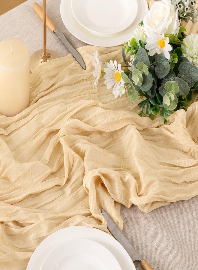MLMW Summer Champagne Gold Cheesecloth Table Runner Boho Rustic Cheese Cloth Table Runner 120 inches Long 6pcs Dinner Runner for Wedding Baby Brial Shower Birthday Party Party Home Decor - Image 4