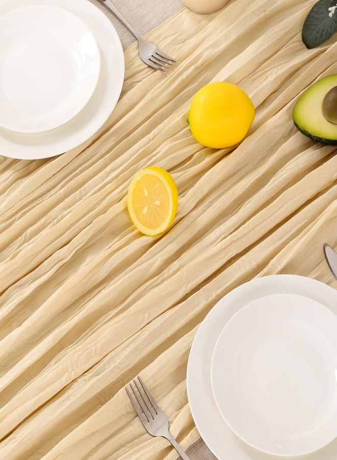 MLMW Summer Champagne Gold Cheesecloth Table Runner Boho Rustic Cheese Cloth Table Runner 120 inches Long 6pcs Dinner Runner for Wedding Baby Brial Shower Birthday Party Party Home Decor - Image 5